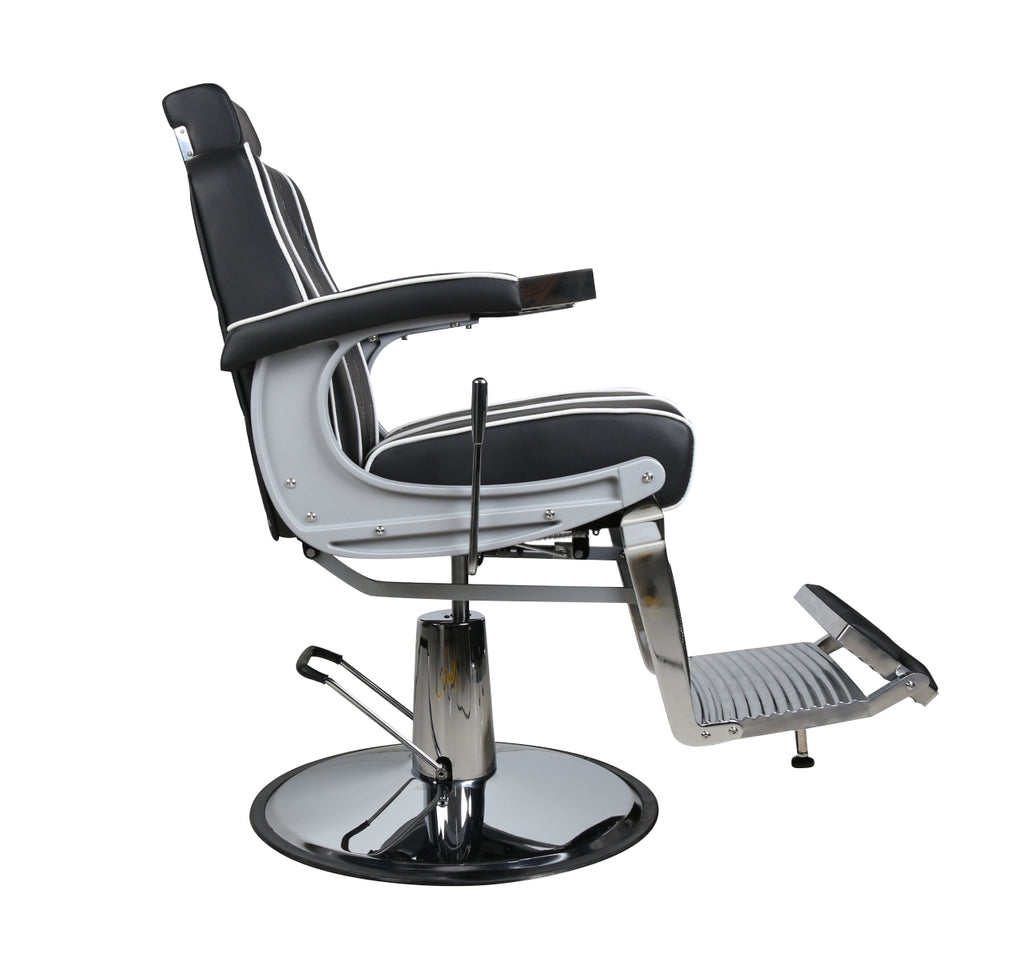 Valencia barberstoel aluminium voetensteun chromen basis detail