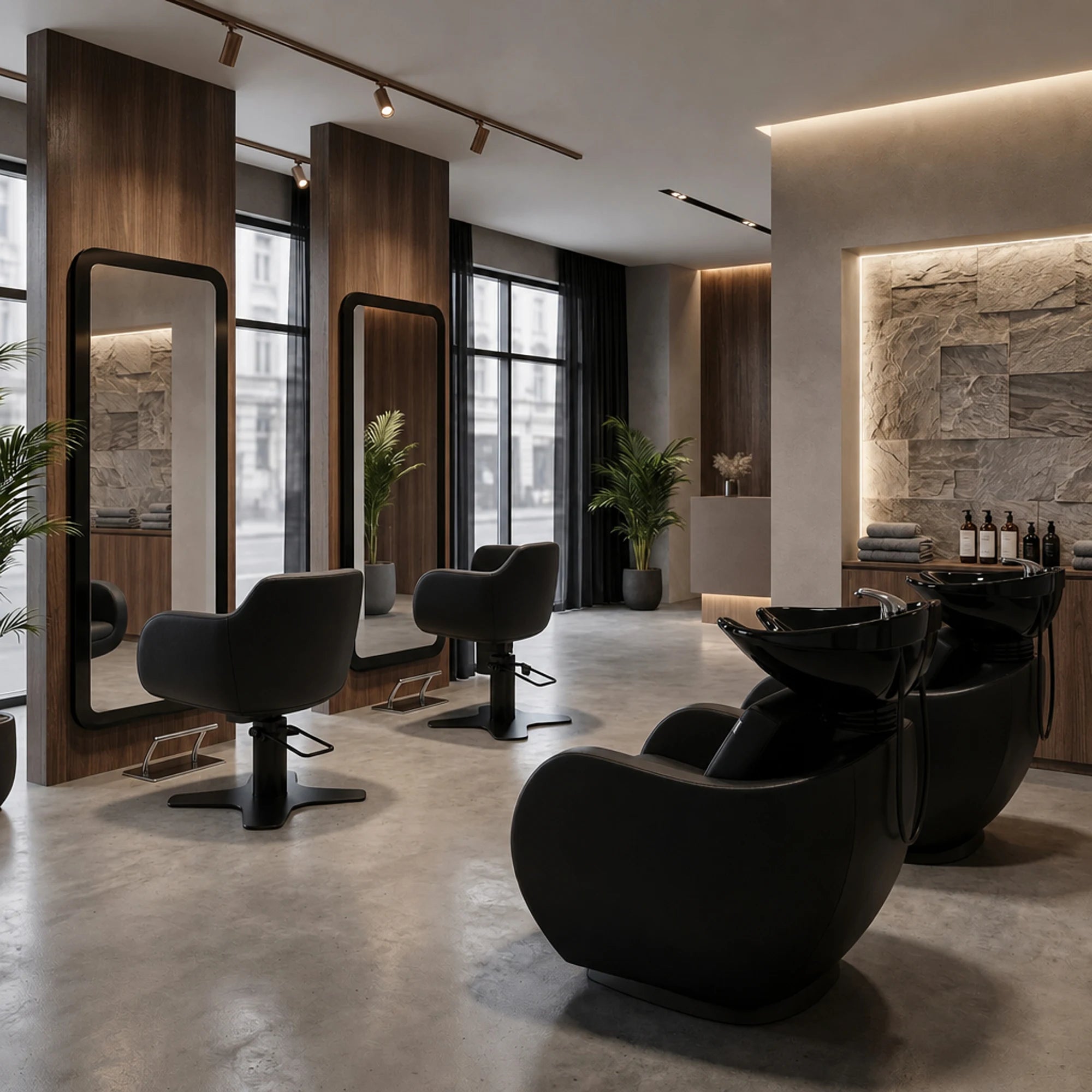 AYALA Thomas kappersstoel set – salonvisualisatie
