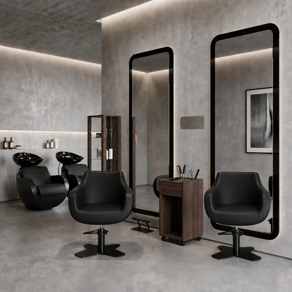 AYALA Thomas kappersstoel set met kaptafel – salonvisualisatie