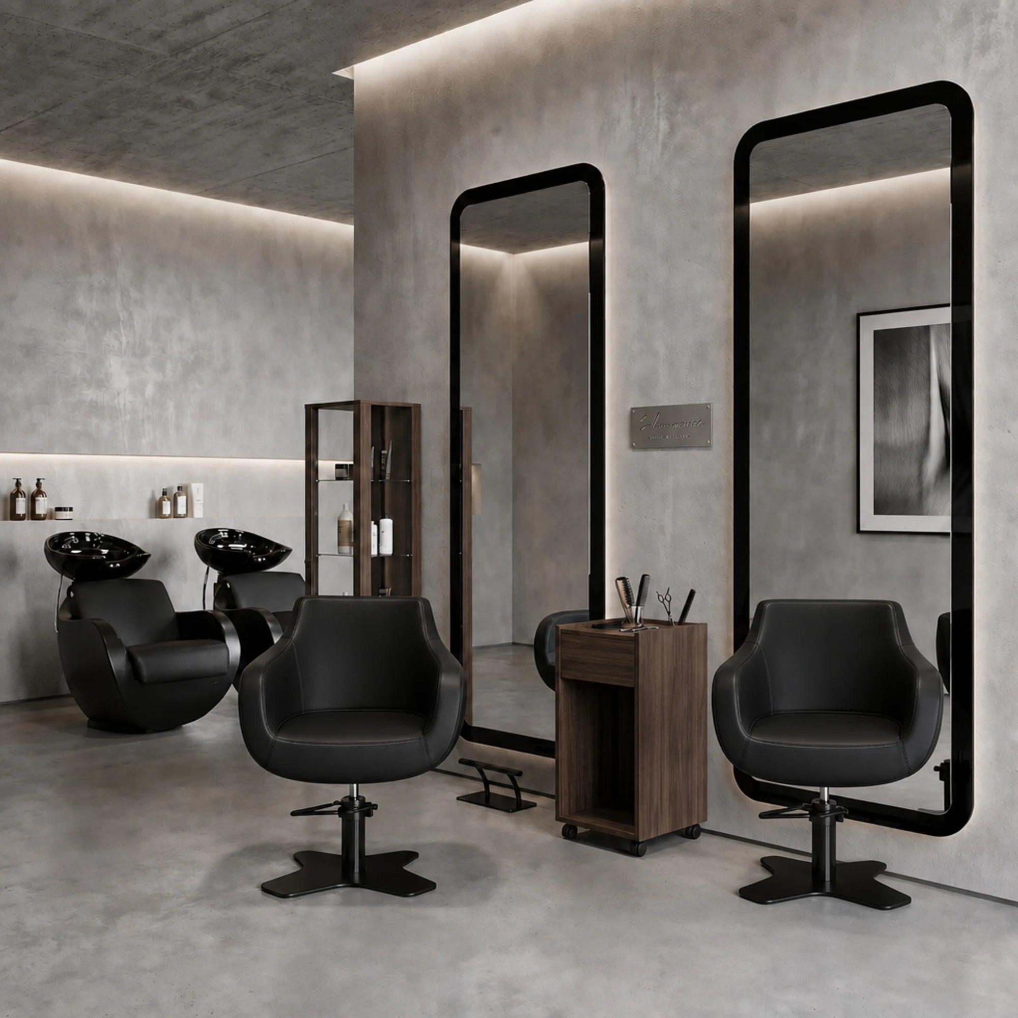 AYALA Thomas kappersstoel set met kaptafel – salonvisualisatie