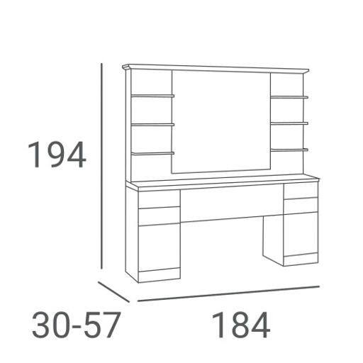 Afmetingen AYALA Davos barberkaptafel – 180 x 194 x 57 cm