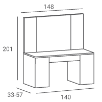 Afmetingen AYALA Lexus barberkaptafel – 140 x 201 x 57 cm