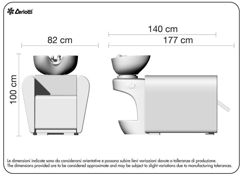 Afmetingen Ceriotti Eros wasunit – 140 cm lang, 82 cm breed