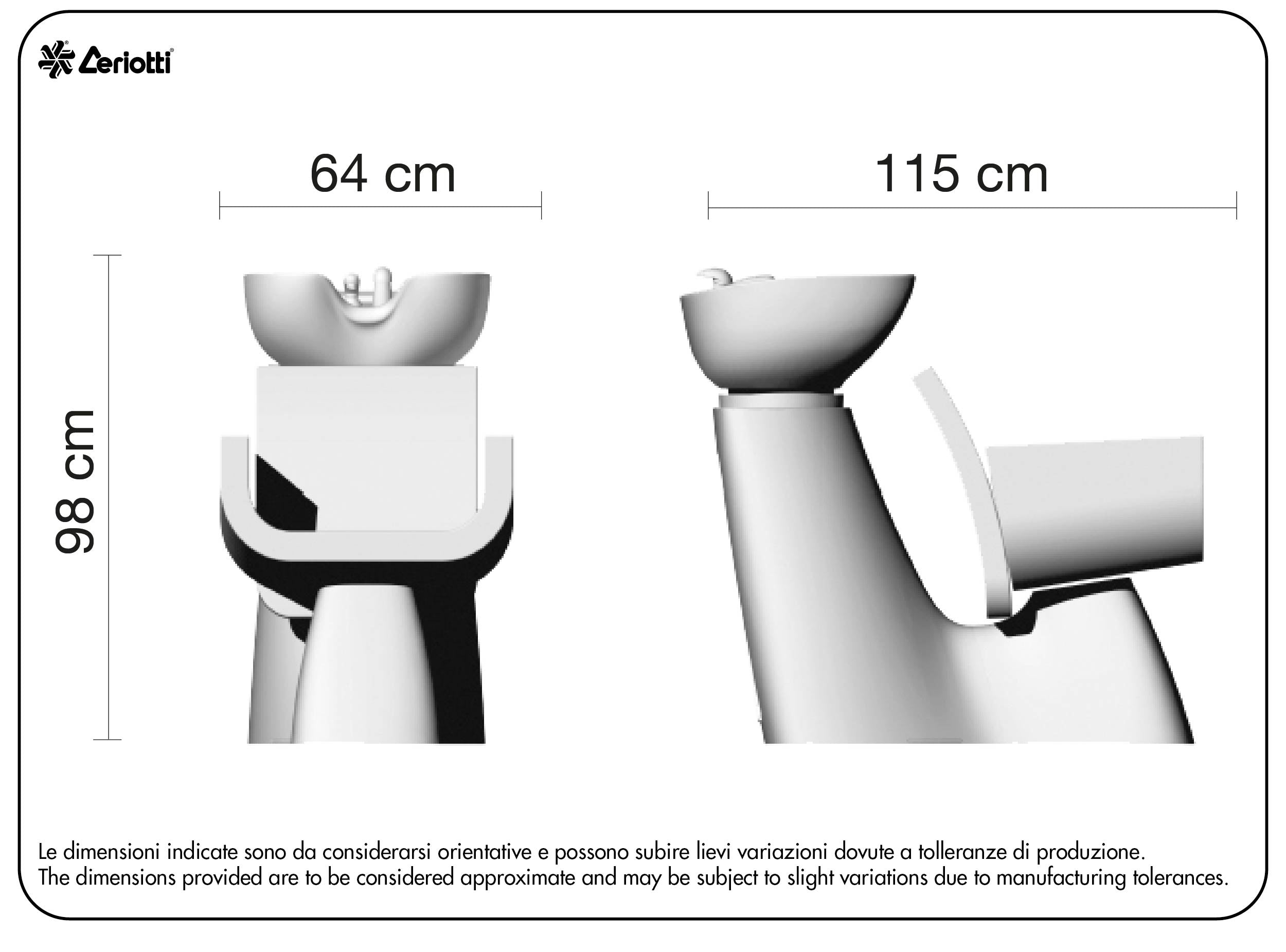 Afmetingen Ceriotti Fiber Emma wasunit – maattekening